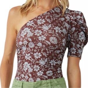 Free People Women’s Brown and White Floral Blouse